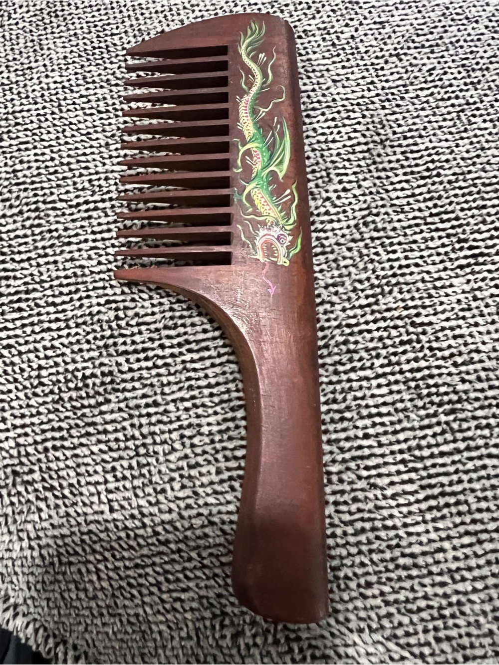 Ukrainian 🇺🇦 Wooden Wide-Tooth Comb with Hand-Painted Dragon Detail